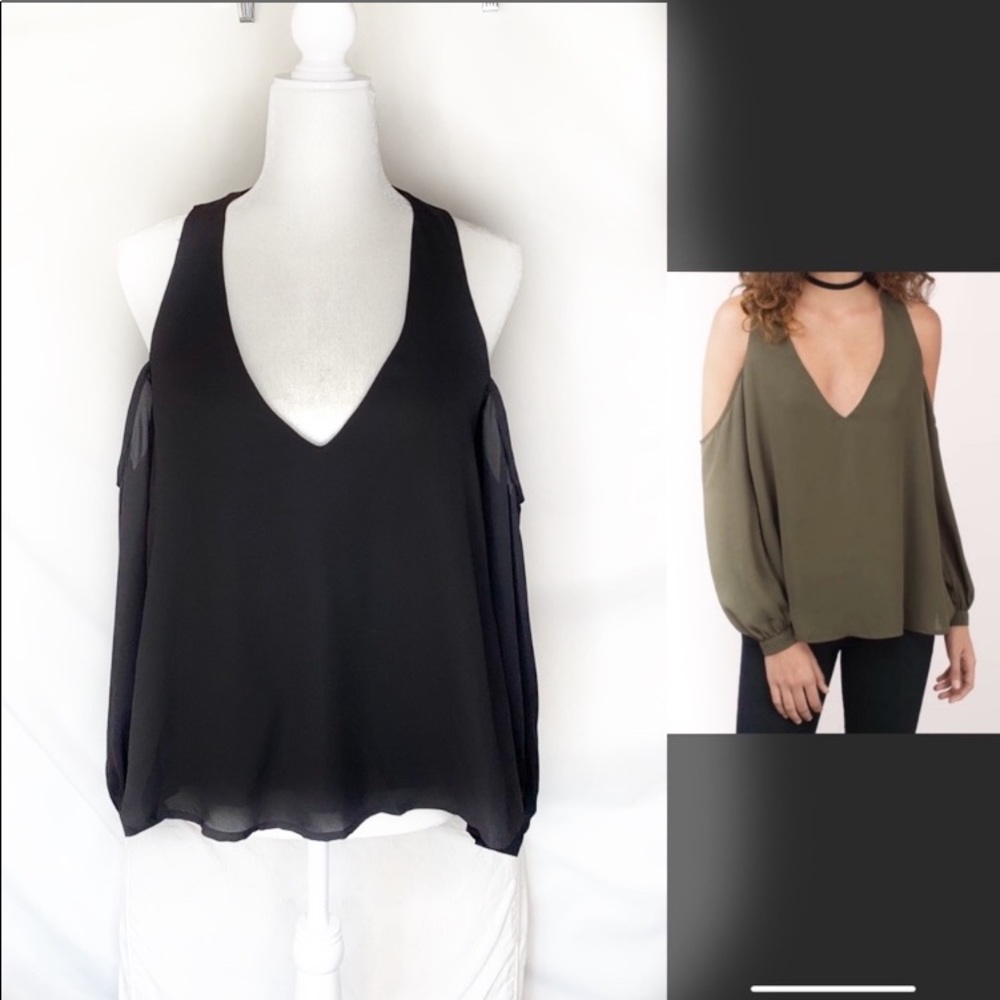 TOBI Cold shoulder Black V-neck top XS